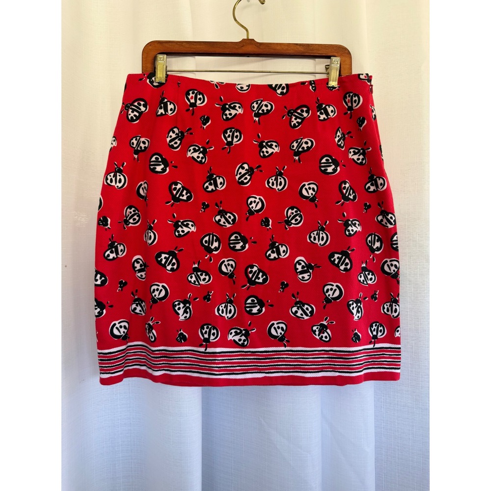 Talbots Ladybug Print Skirt Size 14 Red Knee Length Whimsical Feminine Twee
